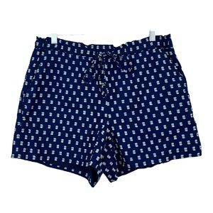 LOFT Royal Blue 100% Cotton Shorts w/ White Textured Embroidery Geometric Print